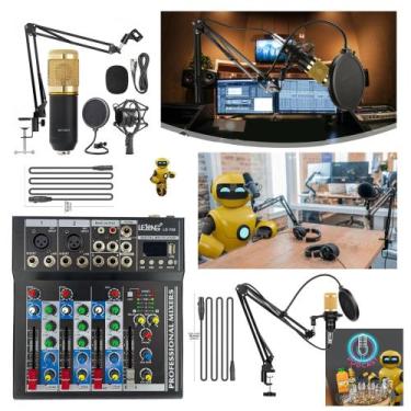 Imagem de Kit Setup Podcast mesa interface usb bluetooth com 2 microfones conden