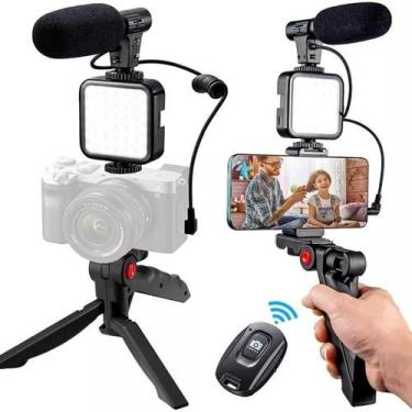 Imagem de Kit Youtuber Tripé Celular Suporte Com Led E Microfone Com controle BT