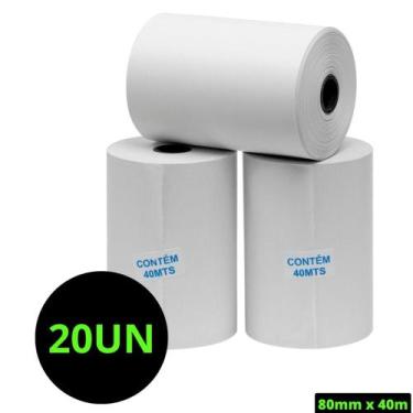 Imagem de 20 Rolos Bobina  Branca 80x40 Térmica Para Restaurantes Emitir Cupom F