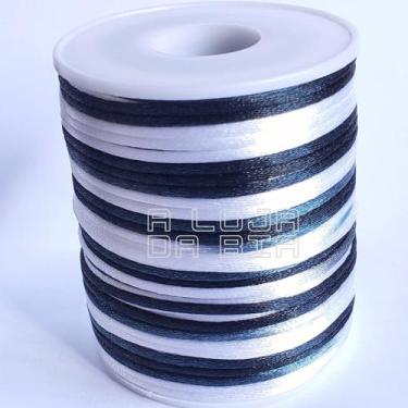 Imagem de Rabo De Rato Cordão Cetim 1mm rolo 100m Bicolor Preto - A loja da Bia