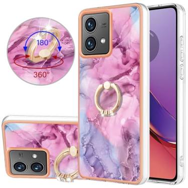 Imagem de Dinglijia Capa fina para Motorola G84, capa de suporte com anel de padrão de mármore IMD brilhante para meninas, capa de proteção aprimorada para câmera e tela para Moto G84, YBCZH rosa