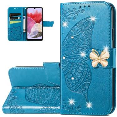 Imagem de Monwutong Capa carteira para Samsung Galaxy M34, capa flip de couro PU à prova de choque com estampa de borboleta 3D, fecho magnético e compartimentos para cartões de dinheiro, coldre para celular