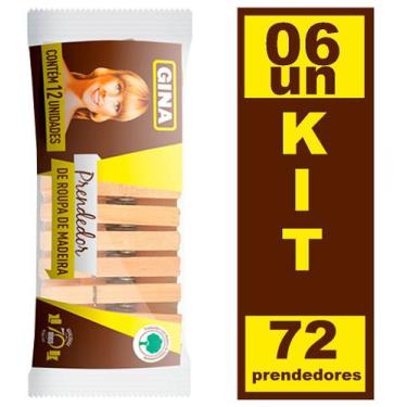 Imagem de Kit 6 Prendedor de Roupa de Madeira Gina Contém 12 Unidades