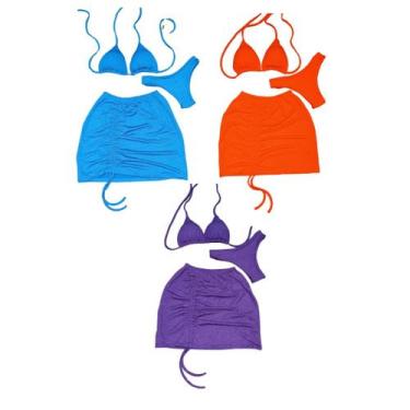 Imagem de Kit 3 Biquíni Com Saia peças Brilhante Premium - Praia - Betanqur, Rox