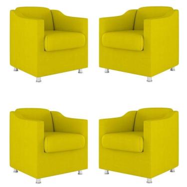 Imagem de Kit 04 Poltronas Decorativas Sala De Espera Clinica Suede Cor:Amarelo