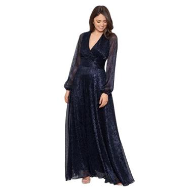Imagem de Betsy & Adam Vestido feminino metálico de manga comprida com decote em V, Azul-marinho/Royal, 44