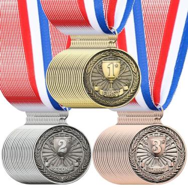 Imagem de RoundFunny 30 medalhas de prêmio vencedor medalhas de ouro estilo olímpico prêmios de ouro para festas de competições esportivas, 5 cm (clássico)