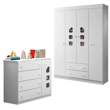 Imagem de Guarda Roupa 04 Portas E Cômoda 100% Mdf Isabele  - Phoenix Baby, Bran