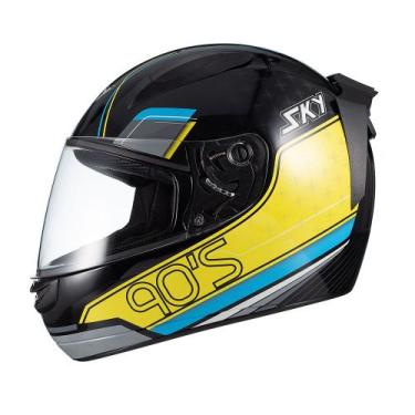 Imagem de Capacete urbano sky two anos 90, 56, Preto fosco azul, Amarelo
