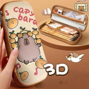 Imagem de Estojo Escolar Feminino Masculino Capivara Estampa 3D Divisórias Lápis