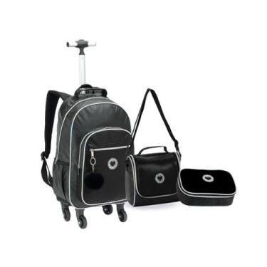 Imagem de Kit Mochila Rodinha 360 Juvenil Estilosa Pom Pom Meninas - Denlex, Pre