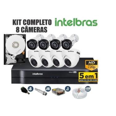 Imagem de Kit CFTV Intelbras Completo 8 Câmeras AHD 720P DVR 8 Canais C/Hd