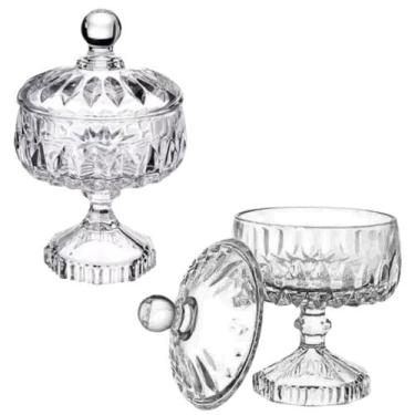 Imagem de Kit 2 Potiche Baleiro Com Pé Cristal Bomboniere Doceira 18cm - Wolff