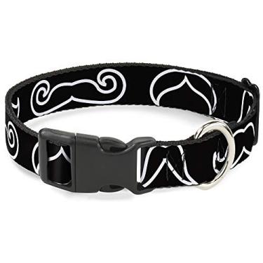Imagem de Buckle-Down Colar de plástico preto e branco, contornos de bigode de 40,6 a 58,4 cm, largo médio