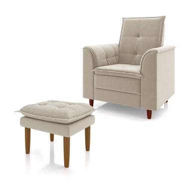 Imagem de Poltrona de Amamentação com Puff Líria Suede Bege Pé de Madeira N03 - D`Rossi
