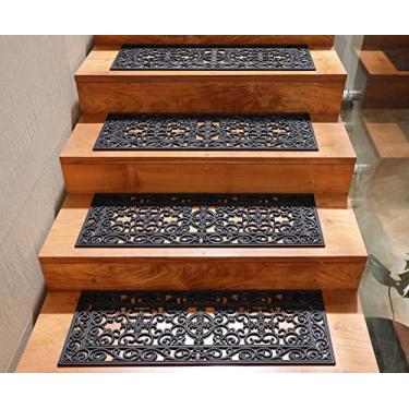Imagem de IRONGATE Tapetes de escada para escadas - Pacote com 4 tapetes de piso de borracha resistentes antiderrapantes para ambientes internos resistentes a escorregões de borracha de grau comercial resistentes - tapete de drenagem de pátio para varanda de piscina - 25,4 x 76,5 cm