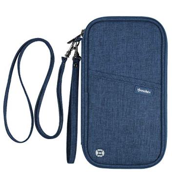 Imagem de Carteira RFID para passaporte com compartimento para cartão de vacina, bolsa organizadora de documentos com alça dupla para pulso e pescoço, Azul escuro, onesize, Carteira RFID