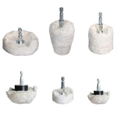 Imagem de 6mm Shank Algodão Polimento Rodas Pano Polimento Roda Moedor para Jóias Madeira Metal Abrasivo Ferramentas Cone Escova, misturar 6pcs