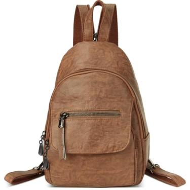 Imagem de Mochila feminina de couro PU com zíper conversível e alça de ombro Bolsos, 11.02 Inch Brown, Small Size