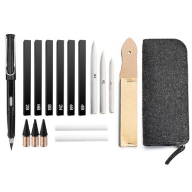 Imagem de SIPLIV 17 ferramentas de desenho de esboço, conjunto de tocos de mistura e tortilhões com lixa apontador de lápis eterno lápis de carvão para kit de desenho de esboço de estudante