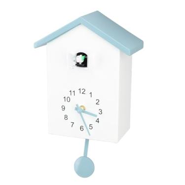 Imagem de Relógio de Parede, Pêndulo de Casa de Pássaro, Grande Relógio Cuco de Madeira Com Carrilhão Inteligente e Movimento Silencioso para Escritório Doméstico (Telhado Azul Cinzento)