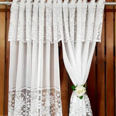 Imagem de Cortina Rendada com Bandô para Cozinha, Largura 2,50m, Altura 1,20m, Branca (branco)