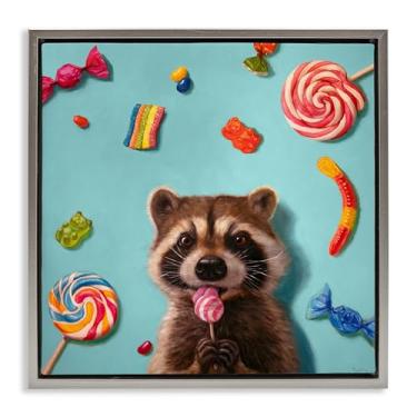 Imagem de Stupell Industries Guaxinim e Doces Balas Emolduradas Tela Flutuante Design de Parede por Lucia Heffernan, Moldura Flutuante Cinza, 45,7 x 45,7 cm
