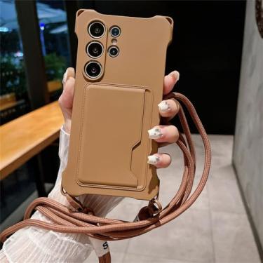 Imagem de Colar crossbody corda silicone macio bolsa de cartão capa de telefone para Samsung S24 Ultra S23 S22 FE A54 5G A53 capa de carteira com suporte de cartão, marrom, para Samsung S24