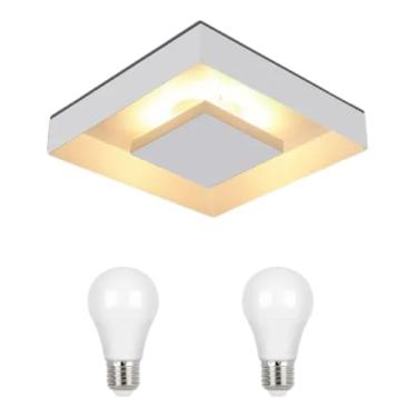 Imagem de Luminária Plafon Luz Indireta Sobrepor 30cm + 2 Lâmpadas Led 9w 3000k