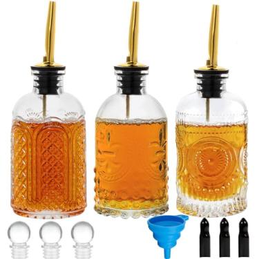 Imagem de Conjunto de 3 frascos dispensadores de xarope, garrafas de xarope simples para acessórios de cafeteria, recipientes de vidro para xarope de café de 200 ml para óleo de xarope de mel de bordo, com