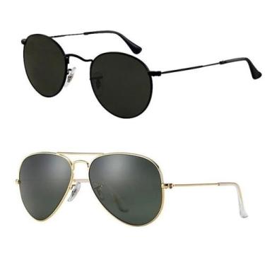Imagem de Kit Combo 2 Óculos De Sol Aviador +Round UV400 Masculino Feminino - Im