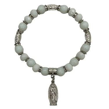 Imagem de Pulseira de Rosário Lady Guadalupe Branca - Batismo Favor/Virgen De Guadalupe/Batizado Favor/Recuerdos de Bautizo/Quinceanera/Chá de Bebê - 12 peças, Acrílico, acrílico