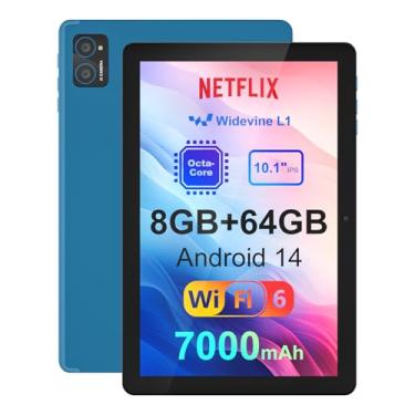 Imagem de Tablet Android 14 de 10 polegadas: 8 GB + 64 GB + 1 TB expansível, certificado Widevine L1 Netflix, tablet Android A523 de 8 núcleos, bateria de 7000 mAh, corpo de metal de reconhecimento facial OTG +
