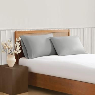 Imagem de Par de fronhas padrão cinza sólido verde realmente macio, tema de cor sólida, confiança certificada Oeko-TEX