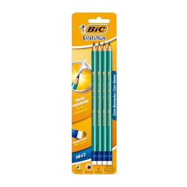 Imagem de Lápis Preto BIC Evolution, Corpo Verde, Redondo com Borracha, Grafite HB#2, com 4 Unidades, Macio, 835318