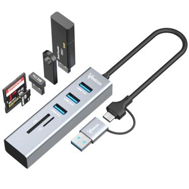 Imagem de Veeloon Hub USB C, divisor de hub USB 3.0 de 3 portas com adaptador USB A, leitor de cartão SD/TF, expansor USB portátil 5 em 1 com várias portas para PC, laptop, MacBook, Xbox, pen drive, HDD,