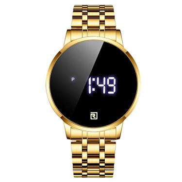 Imagem de RORIOS Relógios esportivos digitais masculinos com tela sensível ao toque, relógio de quartzo com pulseira de aço inoxidável, relógios de pulso eletrônicos para homens, Dourado, Relógio de quartzo,