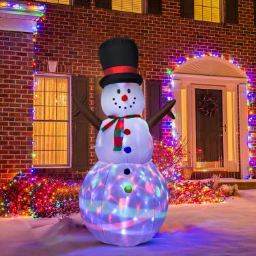 Imagem de Boneco de neve inflável de Natal de 2,2 m, luzes de LED rotativas para Natal, festas de família, decoração de jardim, brindes de gramado, infláveis para ambientes internos e externos da DearHouse