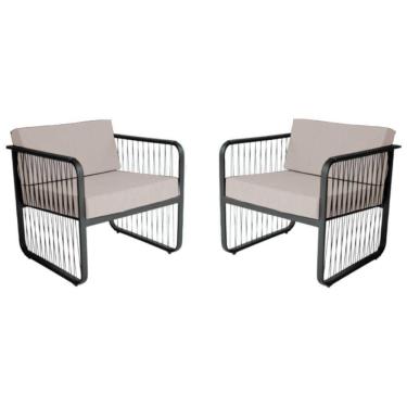 Imagem de Conjunto 2 Poltronas área Externa Fibra Sintética Santiago Preto-branco