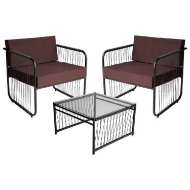 Imagem de Conjunto 2 Poltronas E Mesa Centro Fibra Sintética Córdova Preto-marrom