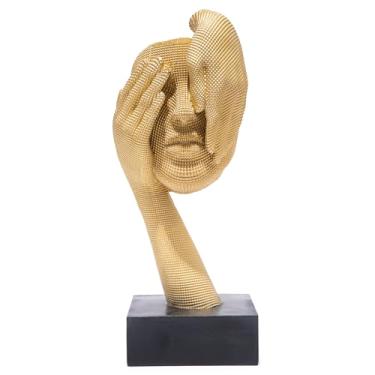 Imagem de Hodao Escultura abstrata dourada moderna de rosto humano, ornamento artístico criativo com uma palma cobrindo o rosto, item decorativo de alta qualidade para o hall de entrada, escritório, presente de