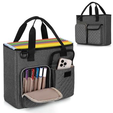 Imagem de LUXJA Organizador de arquivos vertical para pasta de arquivos suspensa tamanho carta, organizador de documentos portátil com bolso para tablet (até 32,8 cm), apenas bolsa, cinza