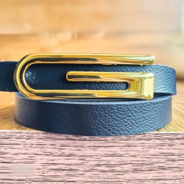 Imagem de Cinto Feminino Fino Moda Elegante Fivela Dourada G Blogueira