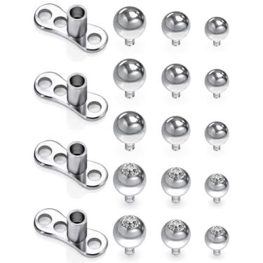 Imagem de Uqnwbdq Piercing dérmico de titânio 14G grau 23 joias hipoalergênicas base dérmica e tops roscados internamente transparente CZ top piercings para mulheres homens tamanho superior 2 mm 3 mm 4 mm