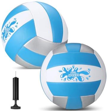 Imagem de Jenaai Pacote com 2 bolas de água para piscina, vôlei com bomba inflável à prova d'água, vôlei de natação para piscina com capa macia, bolas de água internas e externas, tamanho oficial 5 (azul prata)
