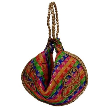 Imagem de Purpledip Bolsa clutch de seda em design pirâmide: bolsa feminina Potli com bordado de lantejoulas, multicolorido (12531C)
