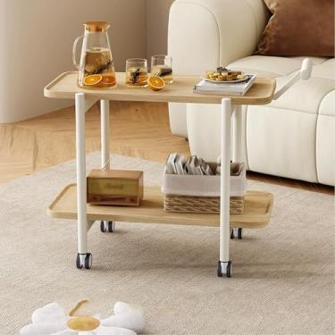 Imagem de Bandeja de mesa de mesa ajustável portátil para laptop, armazenamento duplo, mesa sobre a cama com rodas branca com apoios de braços, 59,9 cm P x 30 cm L x 56 cm A (branco)