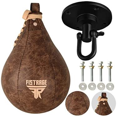 Imagem de FISTRAGE Speed Bag Bola de boxe de couro MMA Muay Thai Training Punching Dodge Striking Kit com equipamento de plataforma giratória para treino Speedball Kicking (bege vintage)