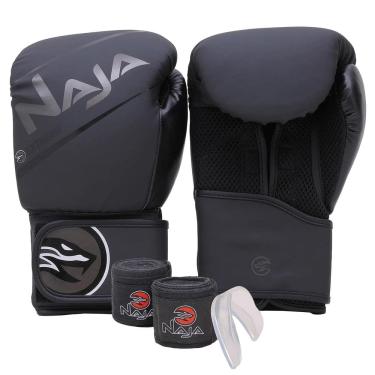 Imagem de Kit Boxe Naja Extreme: Luva + Bandagem + Bucal - Preta