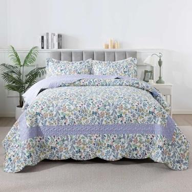 Imagem de HoneiLife Colchas King extragrandes – Conjunto de colcha California King 304,8 x 304,8 cm, 3 peças de colchas florais, cobertores leves, colcha de flores silvestres, conjunto de cama king para uso em